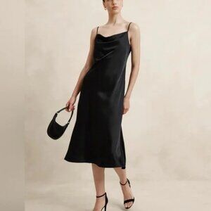 Banana Republic Black Satin Midi Dress